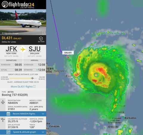 Kuinka Internet katseli lentokoneiden lentää suoraan luokan 5 hurrikaani Irma